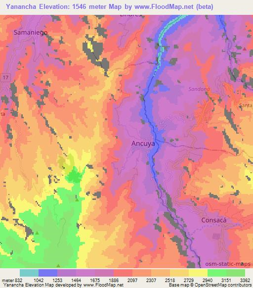 Yanancha,Colombia Elevation Map