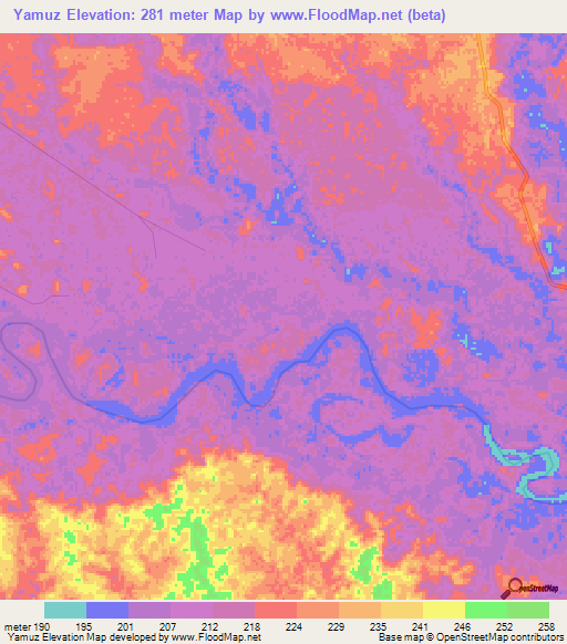 Yamuz,Colombia Elevation Map