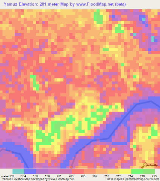 Yamuz,Colombia Elevation Map