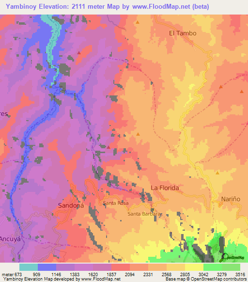 Yambinoy,Colombia Elevation Map