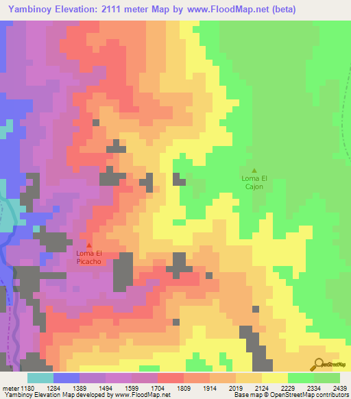 Yambinoy,Colombia Elevation Map