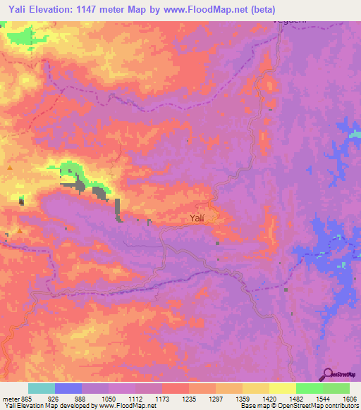 Yali,Colombia Elevation Map