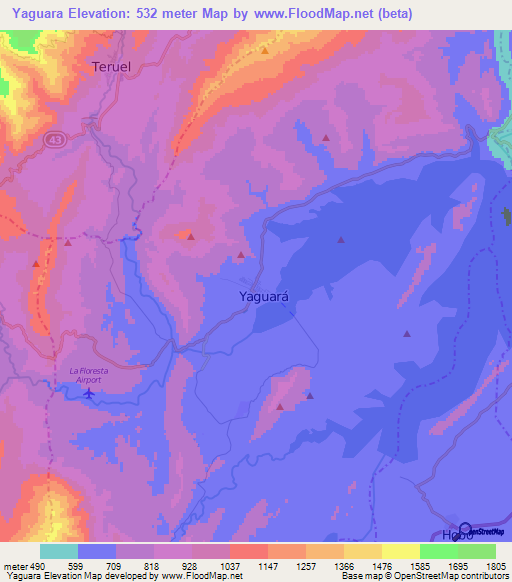 Yaguara,Colombia Elevation Map