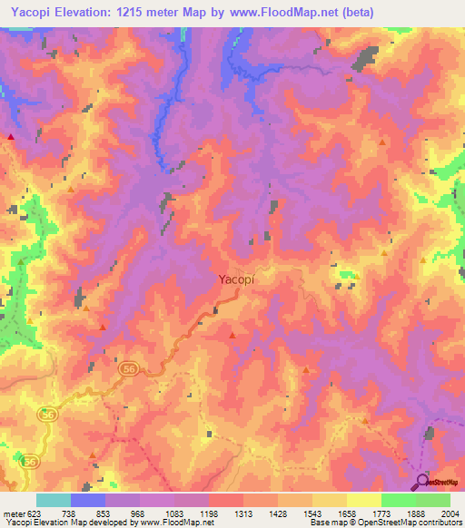 Yacopi,Colombia Elevation Map