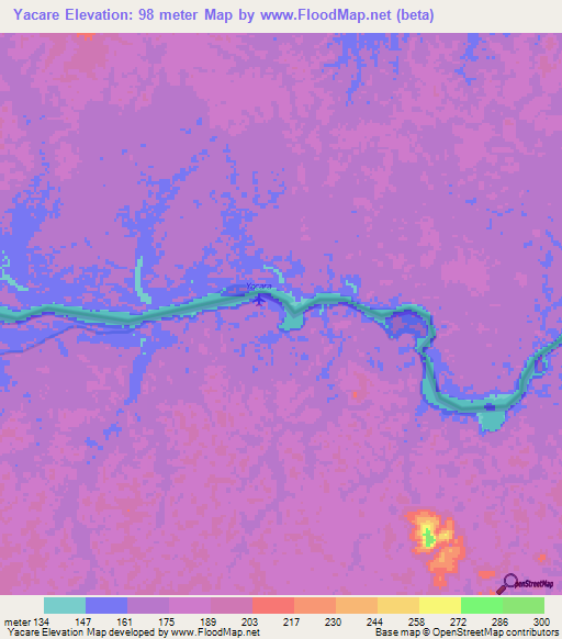 Yacare,Colombia Elevation Map