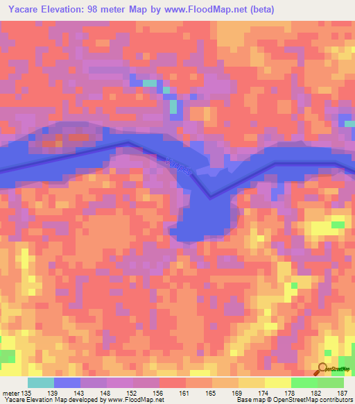 Yacare,Colombia Elevation Map