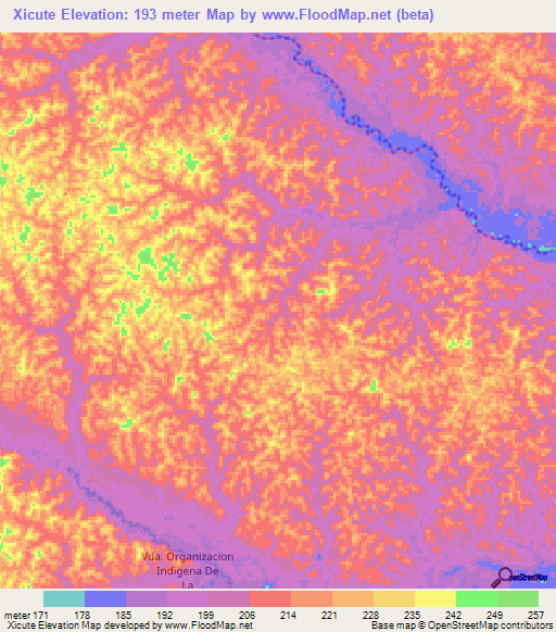 Xicute,Colombia Elevation Map