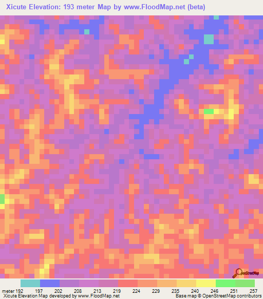 Xicute,Colombia Elevation Map