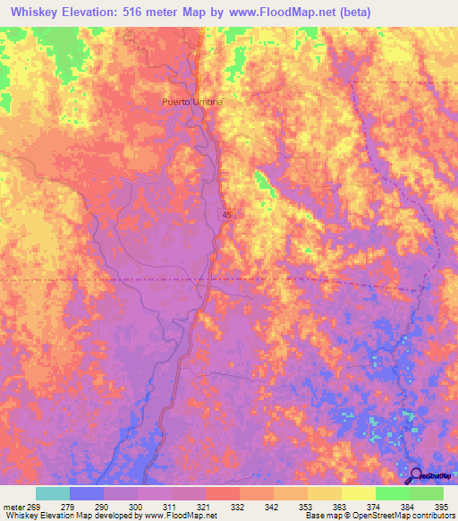 Whiskey,Colombia Elevation Map