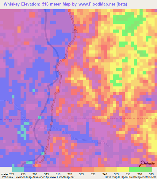 Whiskey,Colombia Elevation Map