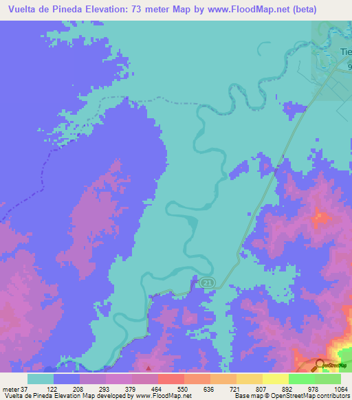 Vuelta de Pineda,Colombia Elevation Map