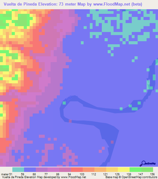 Vuelta de Pineda,Colombia Elevation Map