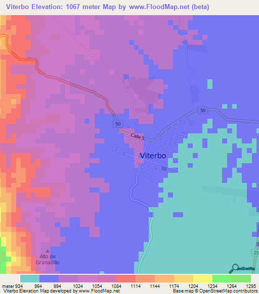 Viterbo,Colombia Elevation Map