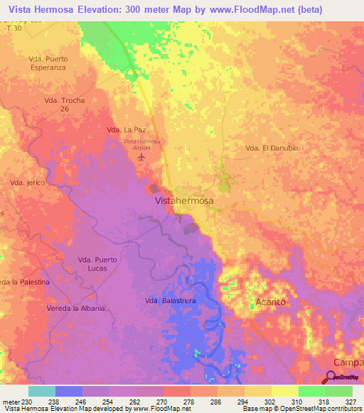 Vista Hermosa,Colombia Elevation Map