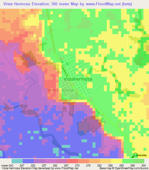 Vista Hermosa,Colombia Elevation Map