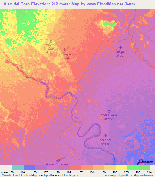 Viso del Toro,Colombia Elevation Map