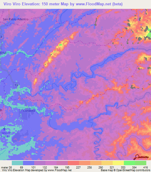 Viro Viro,Colombia Elevation Map