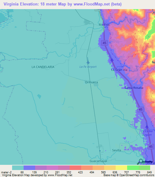 Virginia,Colombia Elevation Map