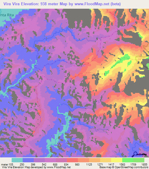 Vira Vira,Colombia Elevation Map