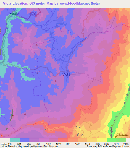 Viota,Colombia Elevation Map