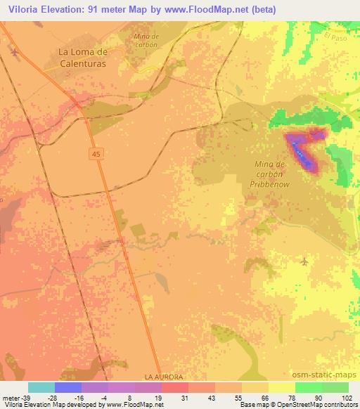 Viloria,Colombia Elevation Map