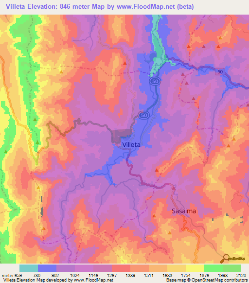 Villeta,Colombia Elevation Map