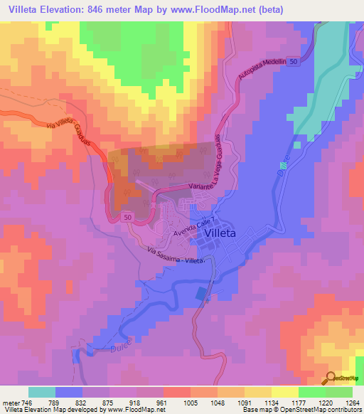 Villeta,Colombia Elevation Map