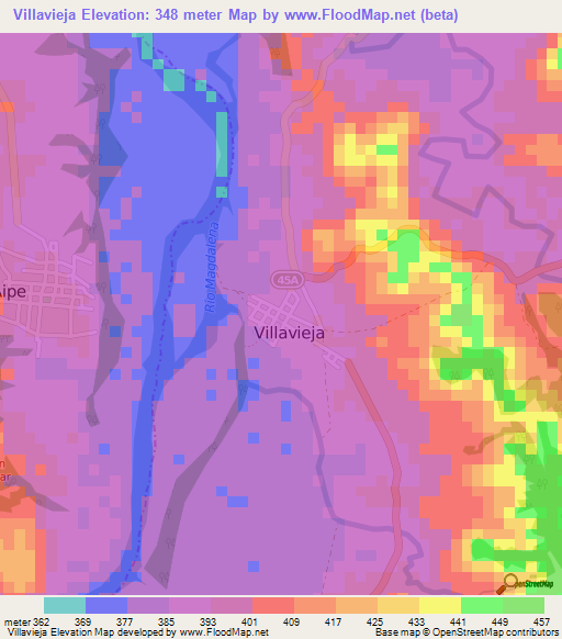 Villavieja,Colombia Elevation Map