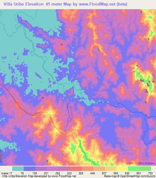 Villa Uribe,Colombia Elevation Map