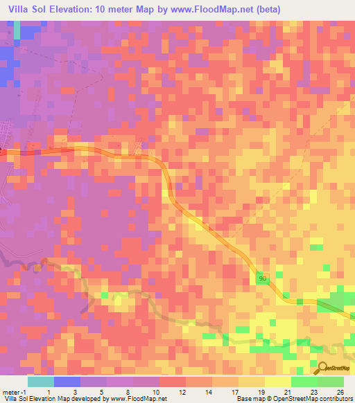 Villa Sol,Colombia Elevation Map