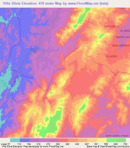 Villa Silvia,Colombia Elevation Map