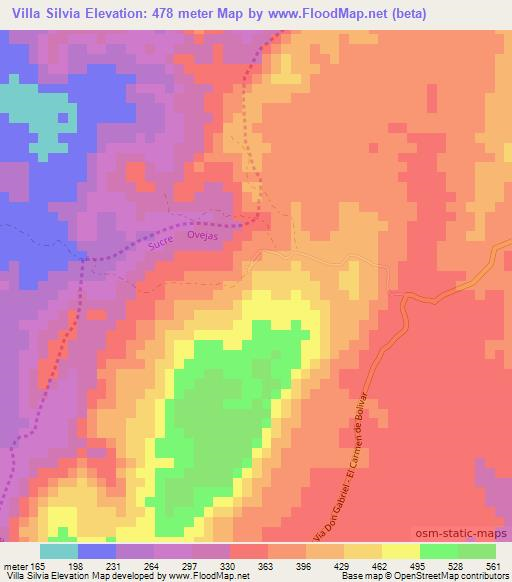 Villa Silvia,Colombia Elevation Map