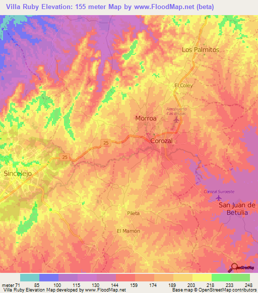 Villa Ruby,Colombia Elevation Map