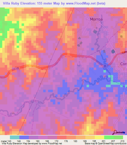 Villa Ruby,Colombia Elevation Map