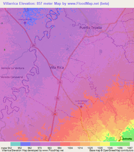 Villarrica,Colombia Elevation Map