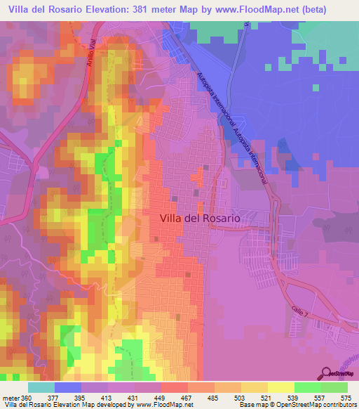 Villa del Rosario,Colombia Elevation Map