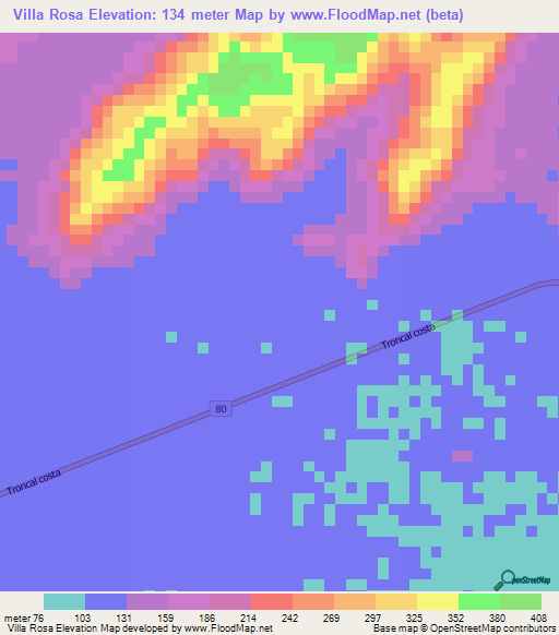 Villa Rosa,Colombia Elevation Map