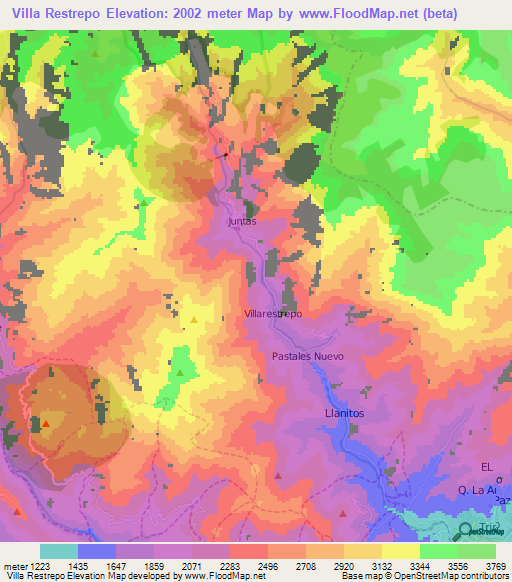 Villa Restrepo,Colombia Elevation Map