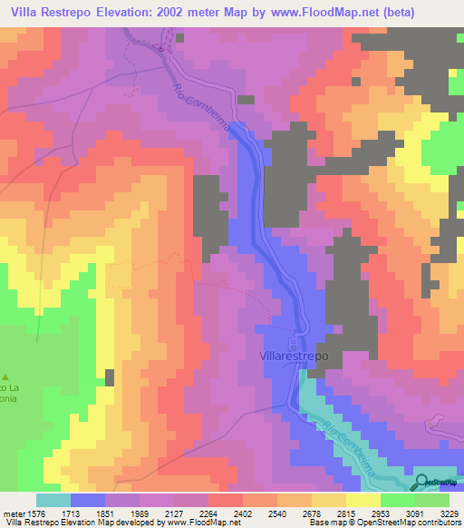 Villa Restrepo,Colombia Elevation Map