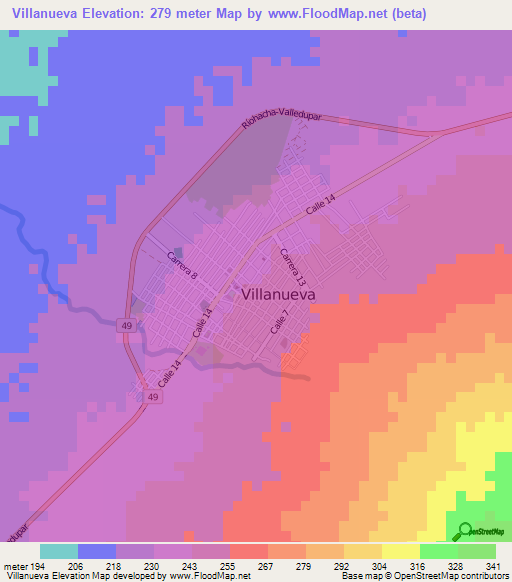 Villanueva,Colombia Elevation Map