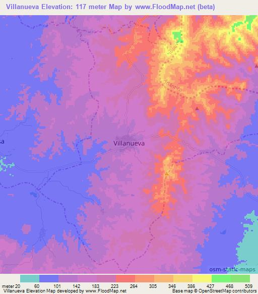 Villanueva,Colombia Elevation Map