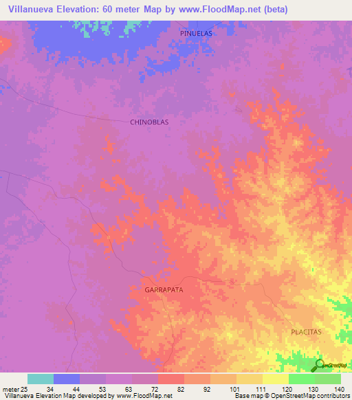 Villanueva,Colombia Elevation Map