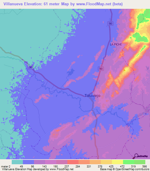 Villanueva,Colombia Elevation Map