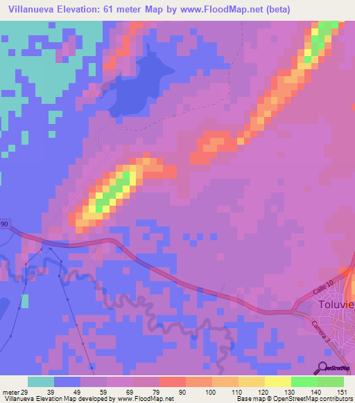 Villanueva,Colombia Elevation Map