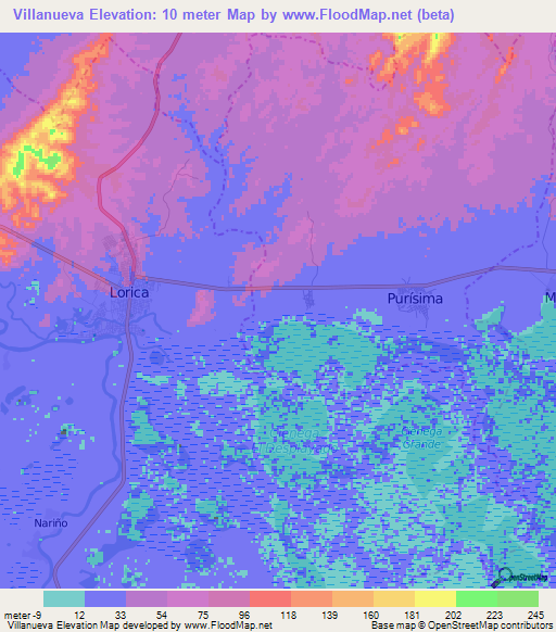 Villanueva,Colombia Elevation Map