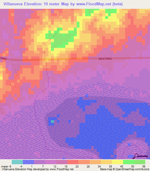 Villanueva,Colombia Elevation Map