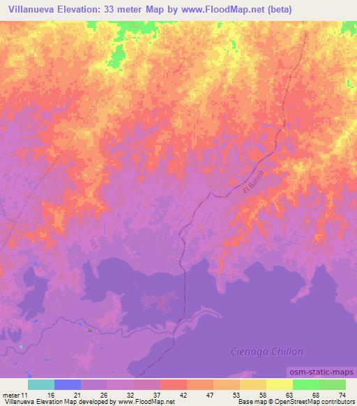 Villanueva,Colombia Elevation Map