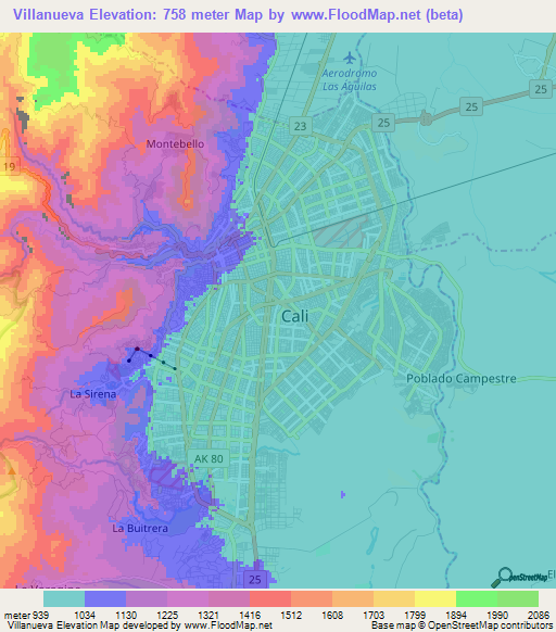 Villanueva,Colombia Elevation Map