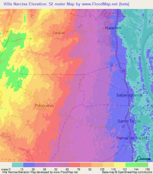 Villa Narcisa,Colombia Elevation Map