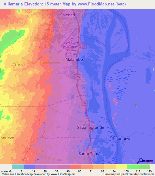 Villamaria,Colombia Elevation Map